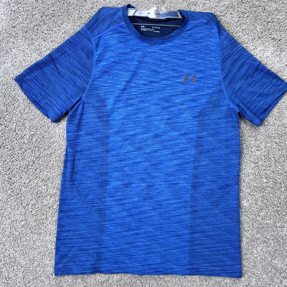 Under Armour Shirt Mens XL Threadborne HeatGear Blue Fitted EUC